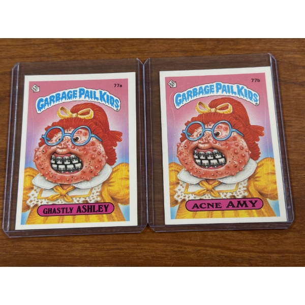 1985 Garbage Pail Kids - Ghastly Ashley & Acne Amy Cards - 77A & 77B - Mint Condition