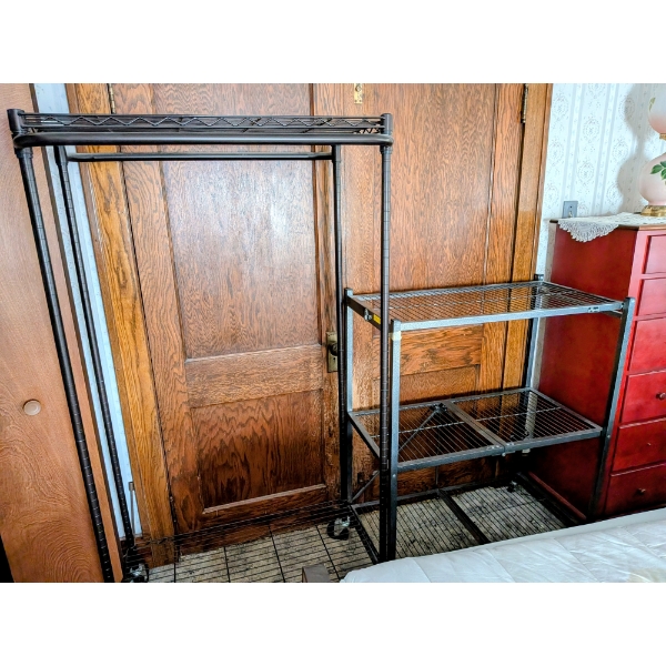 Excellent Condition Garment Rack, 35:x66" And Like New Wire Storage Shelf 43"x36"