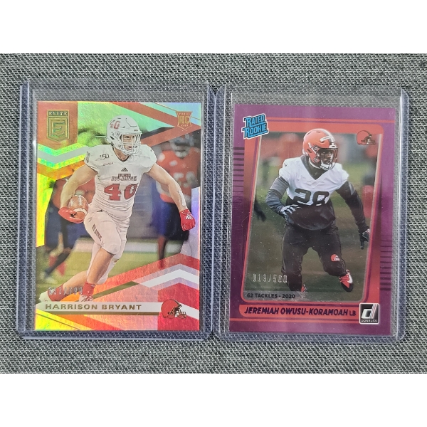 Two NUMBERED Cleveland Browns Rookie Trading Cards - Harrison Bryant & Jeremiah Owusu-Koramoah 