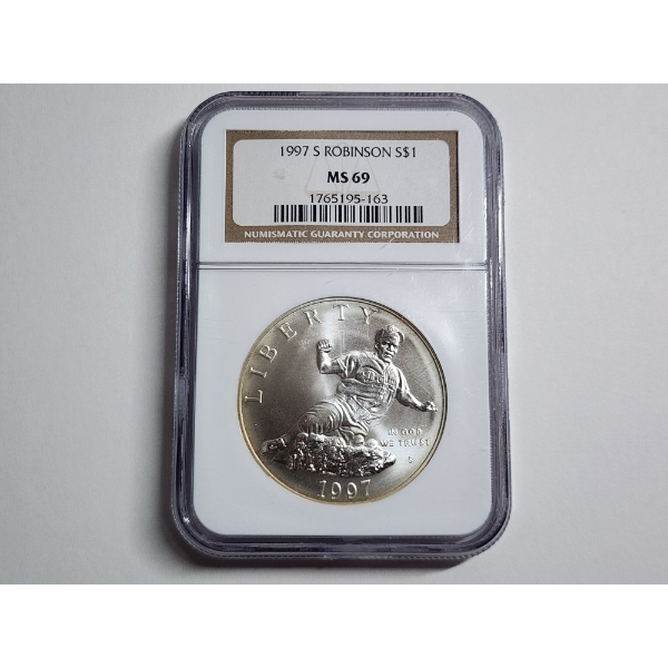 1997 S Jackie Robinson Commemorative 90% Silver Dollar NGC MS 69