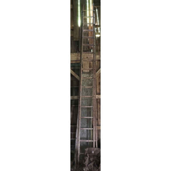 Huge Vintage Wooden Extension Ladder - Approximately 17' Not Extended - Extremely Heavy - Bring Move