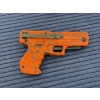 Image 4 : Snake Eyes Tactical folding pocketknife featuring a handgun-shaped handle with orange camo finish
