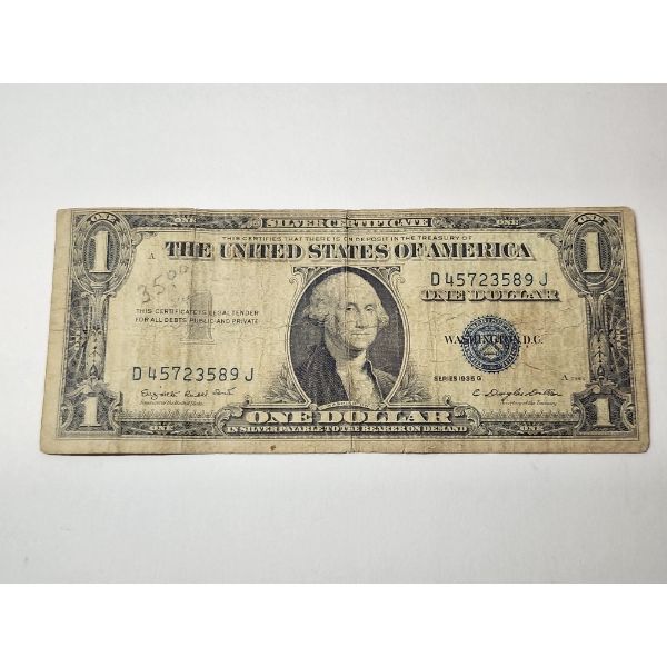 U.S.1935 G $1 Blue Seal Silver Certificate SN: D45723589J