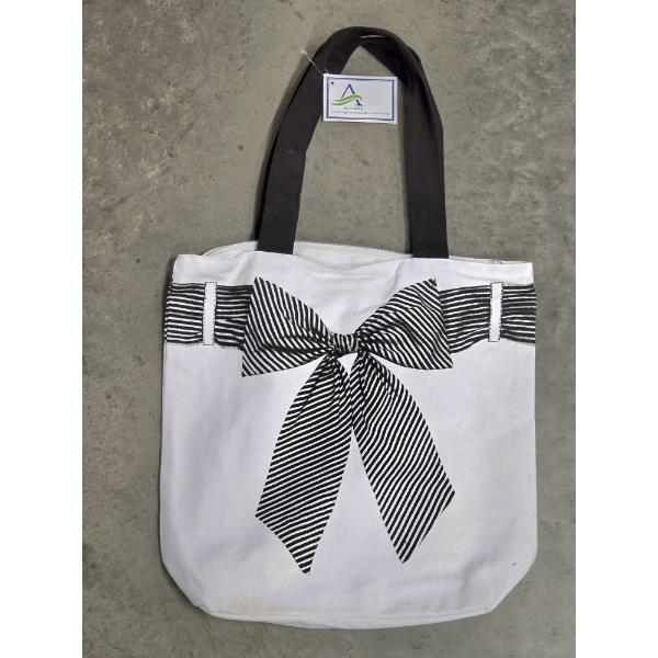 New Adorable Anokni 14.5''x14'' Classic Black & White With Bow Design Zip Top Closure Tote Bag 