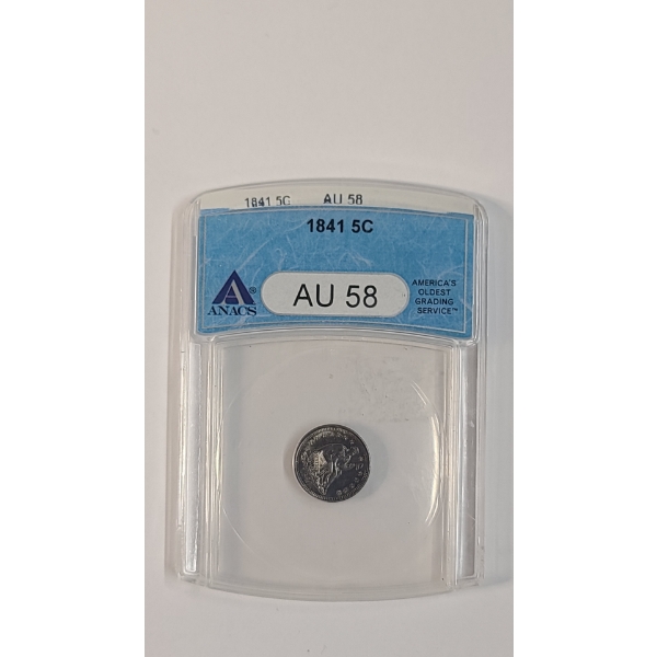 ANACS AU 58 1841 90% Silver Seated Liberty Half Dime 