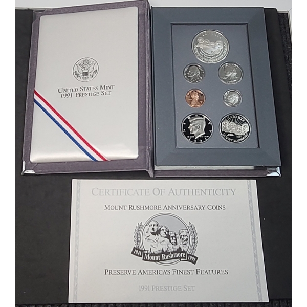 1991-S U.S Mint Prestige Coin Set Featuring 90% Silver Mount Rushmore Anniversary Coins