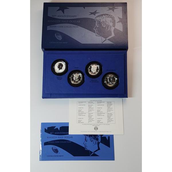 Kennedy Half Dollar Silver Set 50th Anniversary - x4 90% Silver Half Dollars - See Description! 