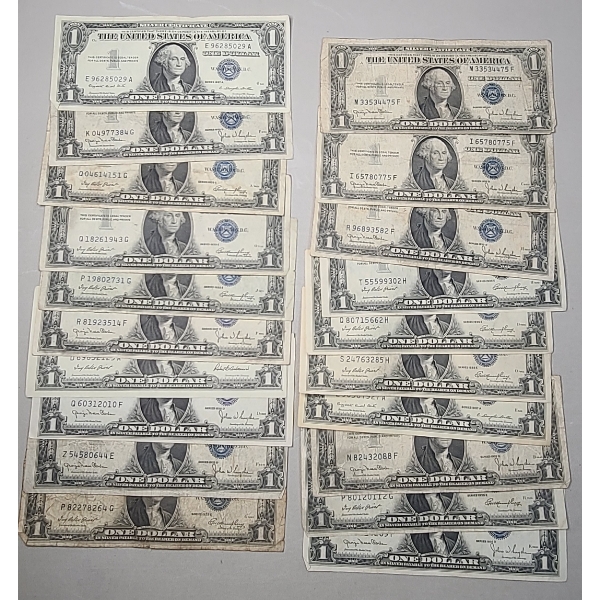 Lot Of (20) Assorted Series United States $1 Silver Certificates - Face Value: $20.00