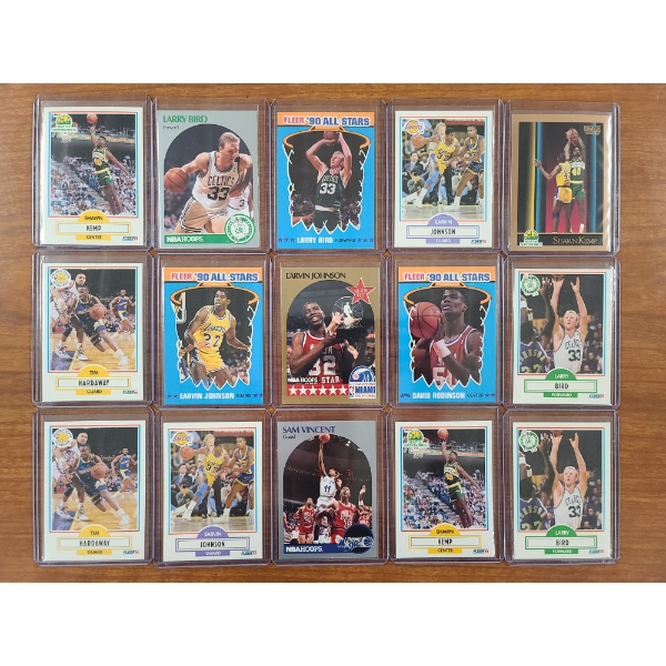 15 Assorted Near Mint 1990 Basketball Trading Cards Ft. Shawn Kemp, Larry Bird & Earvin Johnson!