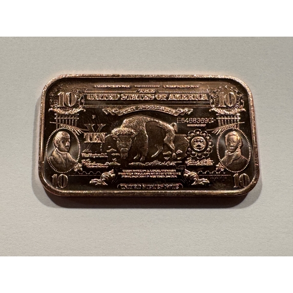 Vintage $10 Buffalo Collector Bar - .999 Fine Copper Troy Ounce - Mint Condition