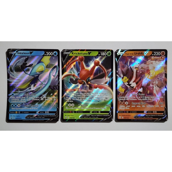 Three Holo Rare "V" Pokemon Trading Cards Including Inteleon V