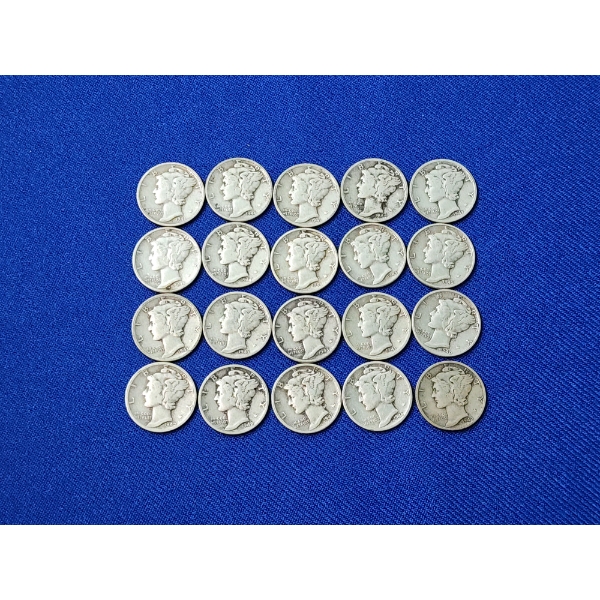 Lot of 20 Assorted Year Silver Mercury Dimes FV: $ 2.00