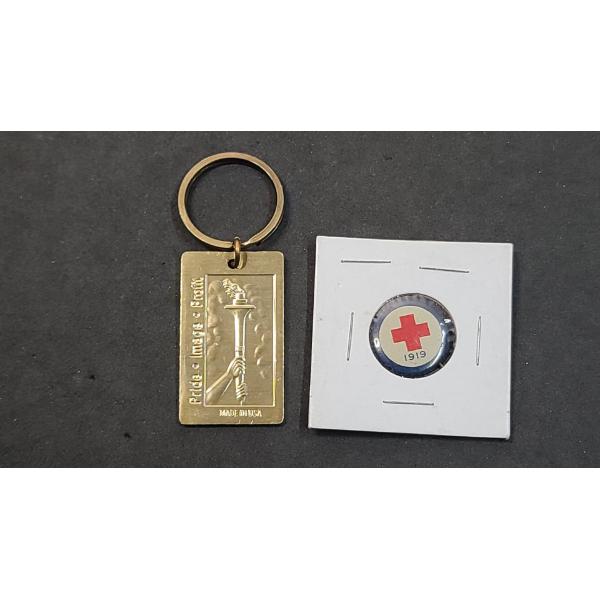 1919 American Red Cross Insignia Pin & 1992 United States Postal Service Olympic Sponsor Keychain