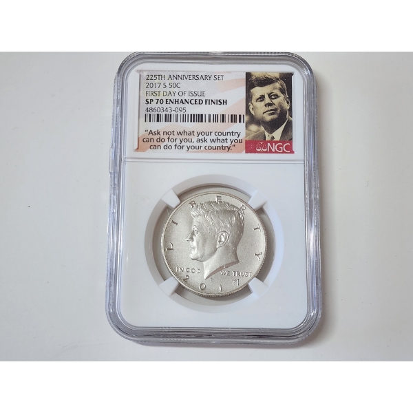NGC SP 70 ENHANCED FINISH FDOI 225th Anniversary Set 2017-S Kennedy Half Dollar 