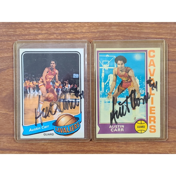 Lot of Two Hand Signed Cleveland Cavaliers Austin Carr 1969 Topps Basketball Cards