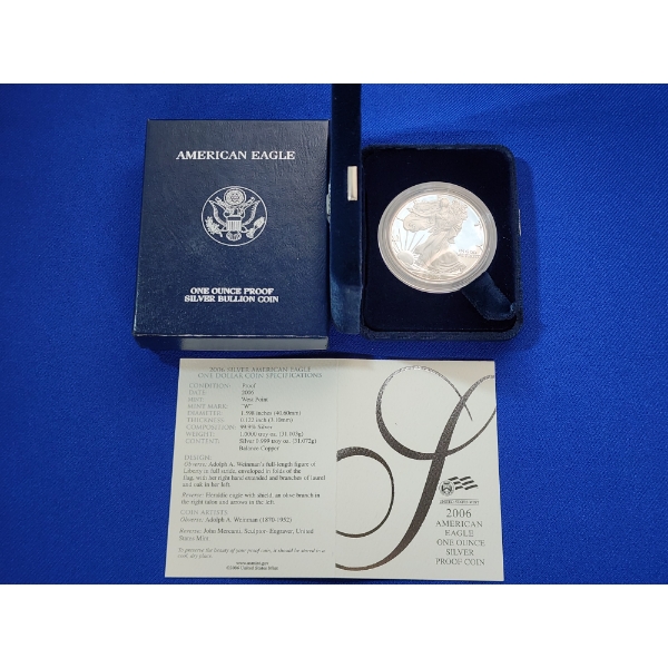 2006-W American Eagle Proof - 1 Ounce .999 Fine Silver - With Box & CoA