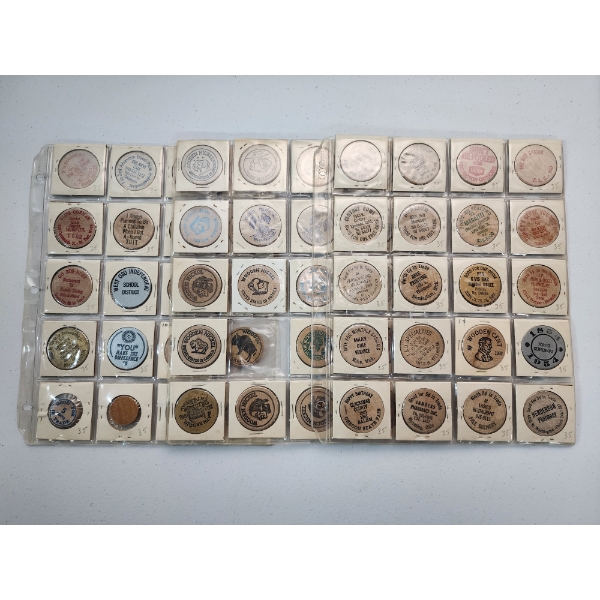 Large Variety of Vintage Advertising and Commemorative Wooden Nickels/Tokens 