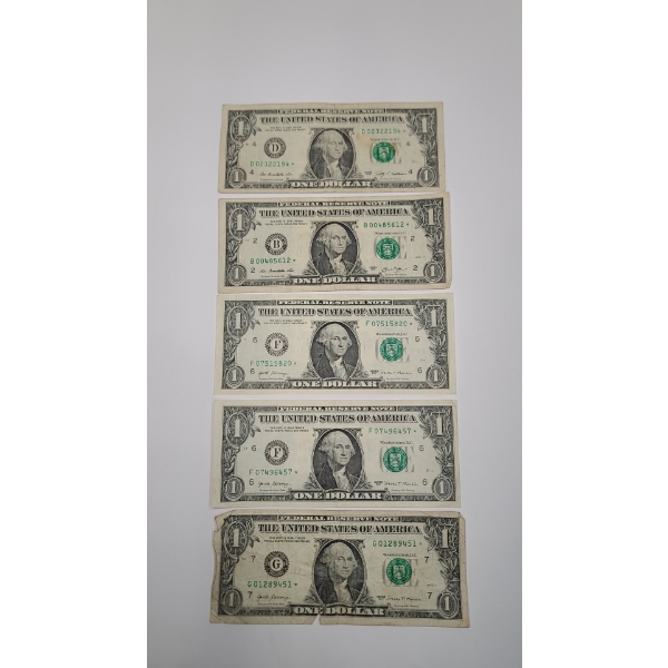 Series 2009, 2013, 2017 STAR $1 Federal Reserve Bank Notes - Face Value: $5.00