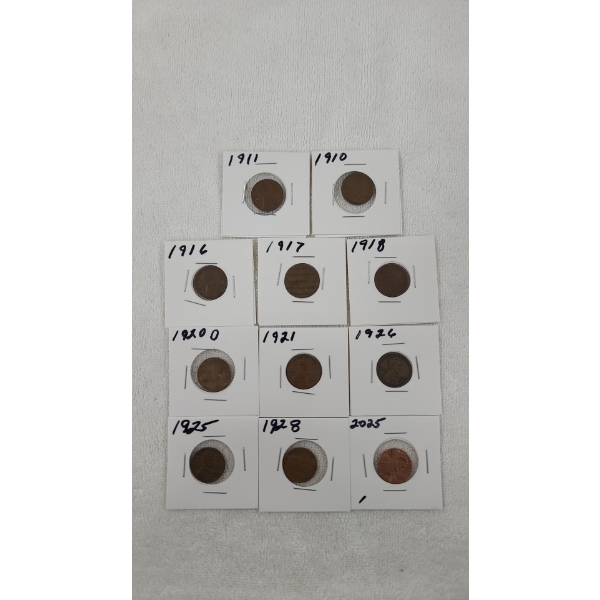(10) Assorted Years Lincoln Wheat Cents & 2025 Lincoln Cent - Face Value: $0.11