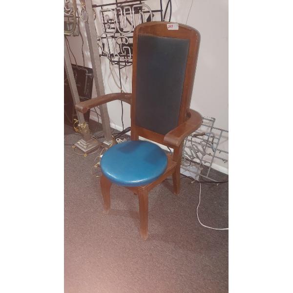 Unique Wooden Chair As Shown - 41 x 24 x 18 With Spinning Round Seat - See Pics