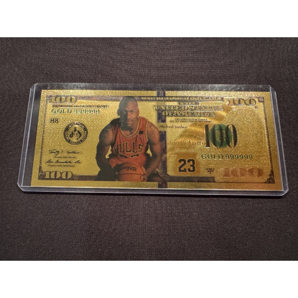 2009 Michael Jordan .999999 $100 Gold Foil Note In Protective Holder - Mint Condition