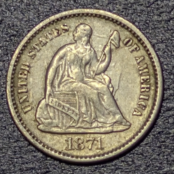 RARE 1871 1/2 Dime (5c piece)  Early Nickel  Excellent Condition See Pics