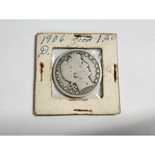 1906-D Barber Silver Half Dollar - 90% Silver U.S. Coin - BETTER DATE! 