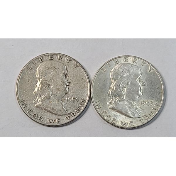 United States 1951 & 1963-D 90% Silver Franklin Half Dollars - Face Value: $1.00
