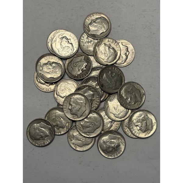 Lot of 30 90% Silver, Assorted Year, Roosevelt Dimes FV $3.00