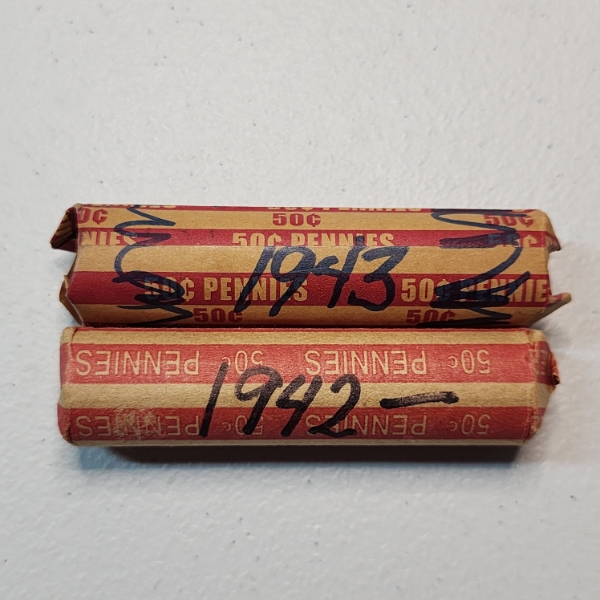 Two Rolls of United States 1942/1943 Lincoln Wheat Cents - Face Value: ~$1.00