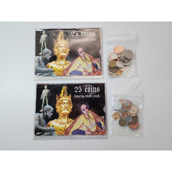 TWO 25-World Coin Sets ft. Notable People with CoA, Info Card, and Folder 