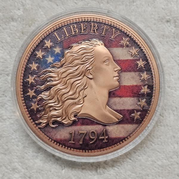 1794 Flowing Hair Liberty America 250th Anniversary Colorized .999 Fine Copper Round - 5 oz AVDP