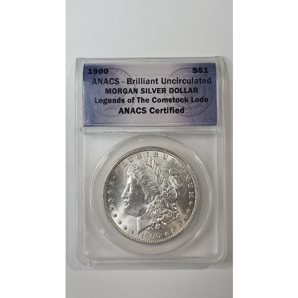 ANACS Certified 1900 BRILLIANT UNCIRCULATED 90% SIlver Morgan Dollar 