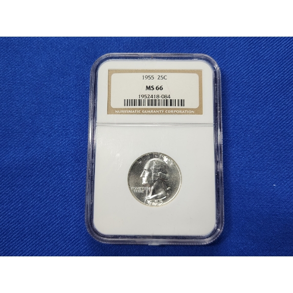 NGC MS 66 1955 90% Silver Washington Quarter