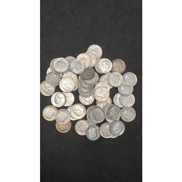 Assorted Years/Mint Marks 90% Silver Roosevelt Dimes - Face Value: $6.00