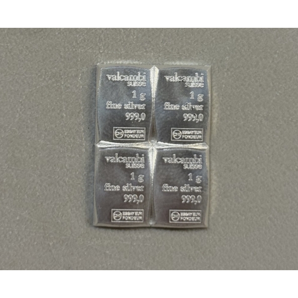 Four Valcambi Fine Silver 999.0 Bars Weighing 1 Gram Each ~ 4 TOTAL GRAMS .999 FINE SILVER
