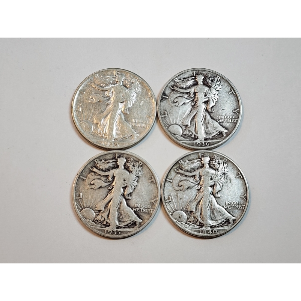 (4) 90% Silver Walking Liberty Half Dollars Face Value $2.00