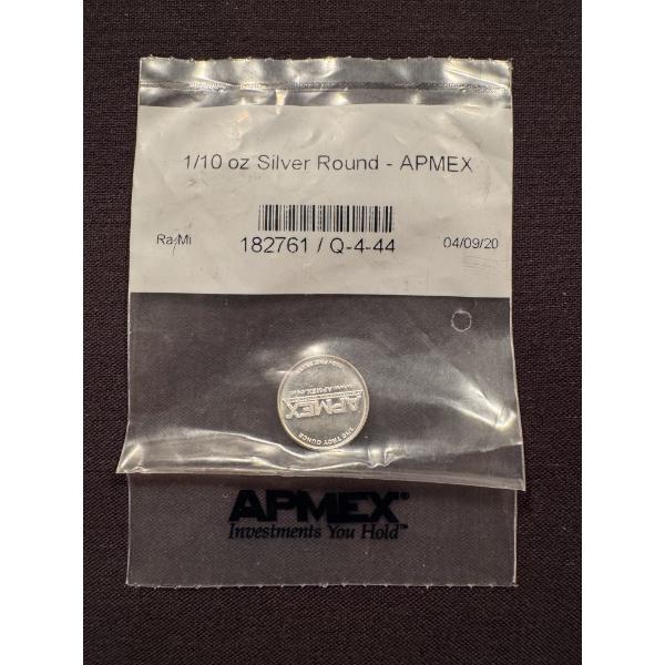 APMEX 1/10 Troy Ounce .999 Fine Pure Silver Round - Mint Condition