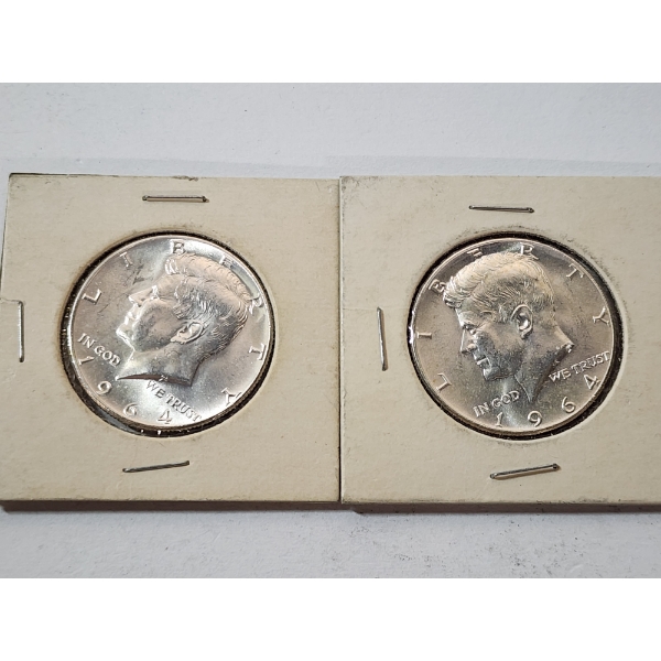 Two 1964 90% Silver Kennedy Half Dollars 