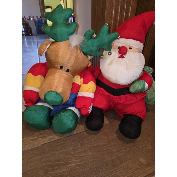 Vintage Nylon Reindeer & Santa, Lighted Plush Dog, & Etc