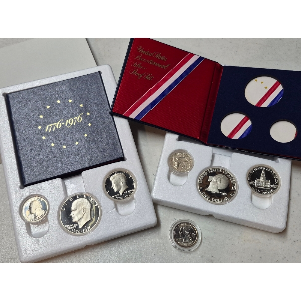 UNITED STATES COINS - 3 Qty +,  3 Pc Eisenhower (IKE) 1776 - 1976 40% SILVER PROOF SETS - $1.75 F.V.
