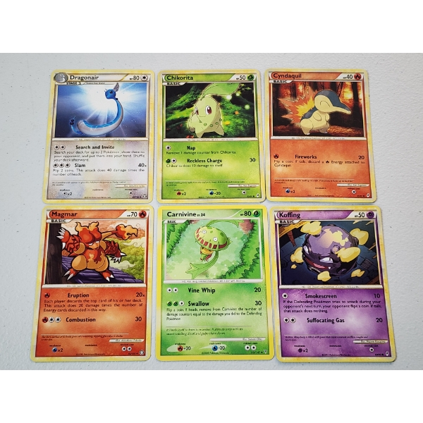 x6 Vintage Pokemon Cards: Dragonair, Chikorita, Cyndaquil, Magmar, Carnivine, Koffing
