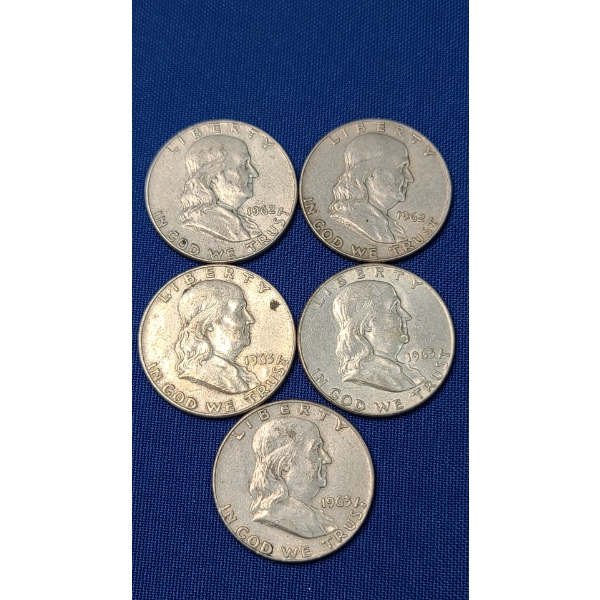1962 & 1963 90% Silver Franklin Half Dollars - Face Value: $2.50
