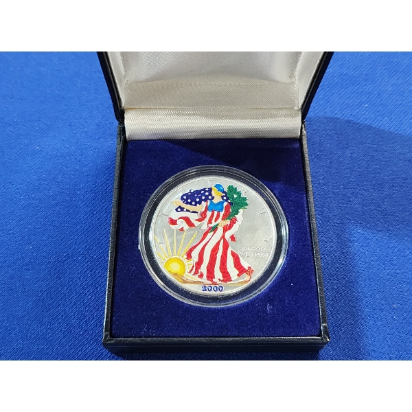 2000 Colorized American Silver Eagle - 1 Ounce .999 Fine Silver Coin - In Capsule & Display Box