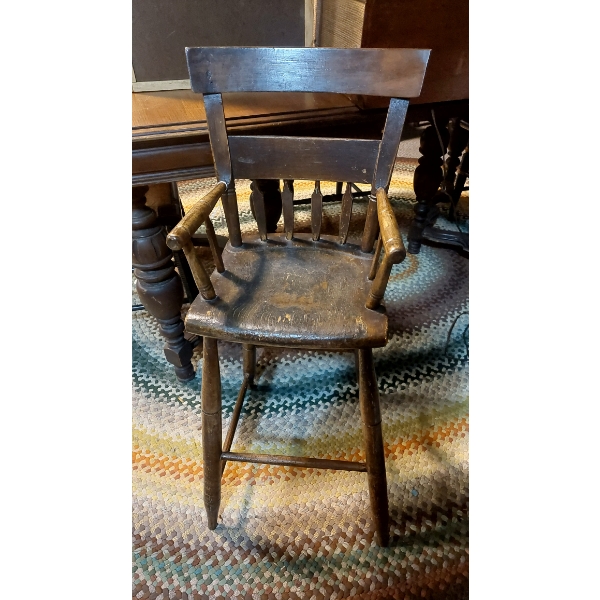 Antique Child Wooden High Chair - 35" Tall x 16" W In Excellent Condition - See Pics!