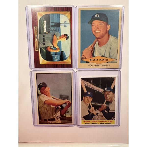 4 - Mickey Mantle Throwback Baseball Cards In Protective Holders - Mint Condition