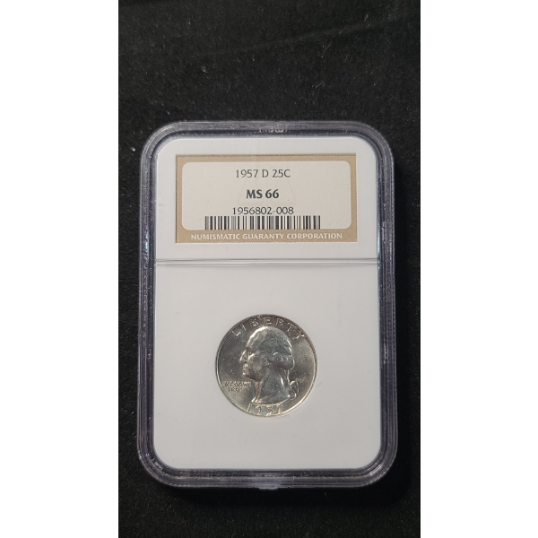 NGC 1957-D MS 66 90% Silver Washington Quarter