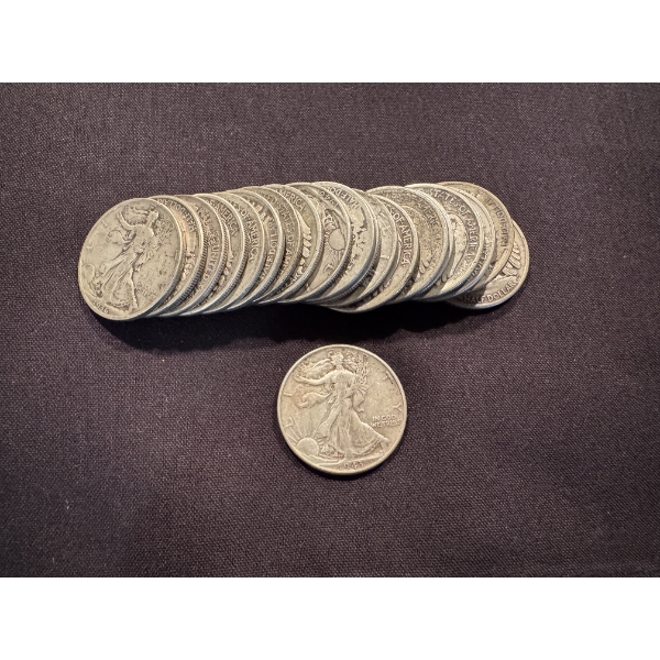 20 - United States Silver Walking Liberty Half Dollars- Face Value $10.00 - 90% Constitutional