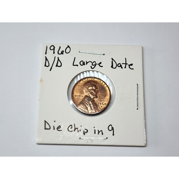 ERROR COIN: 1960 Lincoln Memorial Cent D/D Large Date Die Chip in "9"