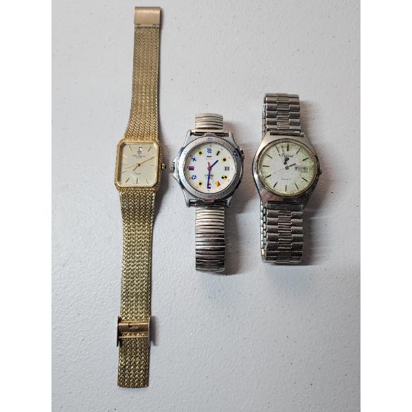 Lot of 3 Men's Quartz Watches: One Gold-Tone, and Two Silver-Tone, Good Condition!